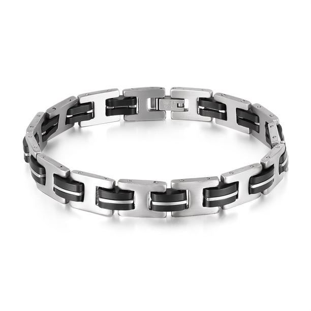 Pulsera para hombre de acero inoxidable estilo punk con incrustaciones negras