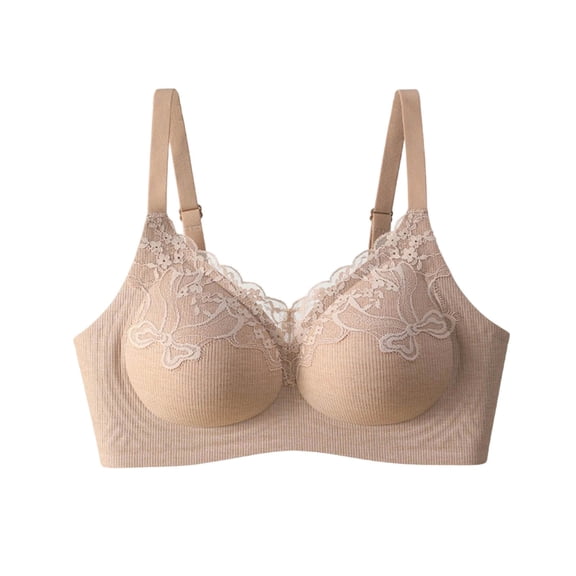 Ohufall Women's Bra V Neck Lace Trim with Fine Strap Bras Wirefree Smooth Cup Everyday Underwear 32A/B/C-38A/B/C