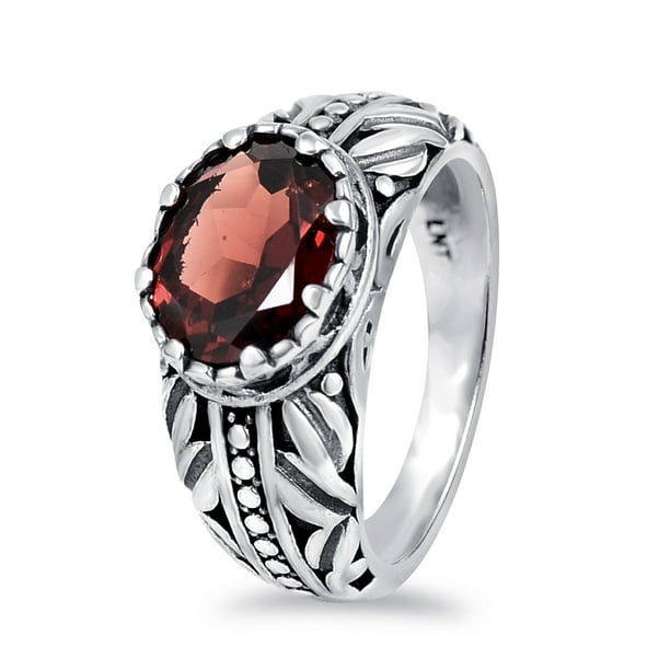 925 Sterling Silver Garnet Filigree Ring Women- Orchid Jewelry