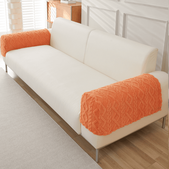 2pcs Couch Arm Covers Arm Chair Covers Stretch Sofa Armrest Protectors with Non-Slip Grip, Machine Washable Plush for Recliner Loveseat Sectional Orange