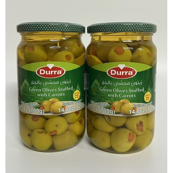 2-Pack - Durra Green Olives Stuffed with Carrots 14.8oz (420g) each