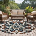 thumbnail image 4 of Brown Teal Boho Large Round Rug 8 FT, Non Slip Living Room Area Carpet, Ethnic Rustic Abstract Flowers Washable Soft Circle Rug Non-Shedding Floor Carpet for Bedroom Office Dining Room, 4 of 9