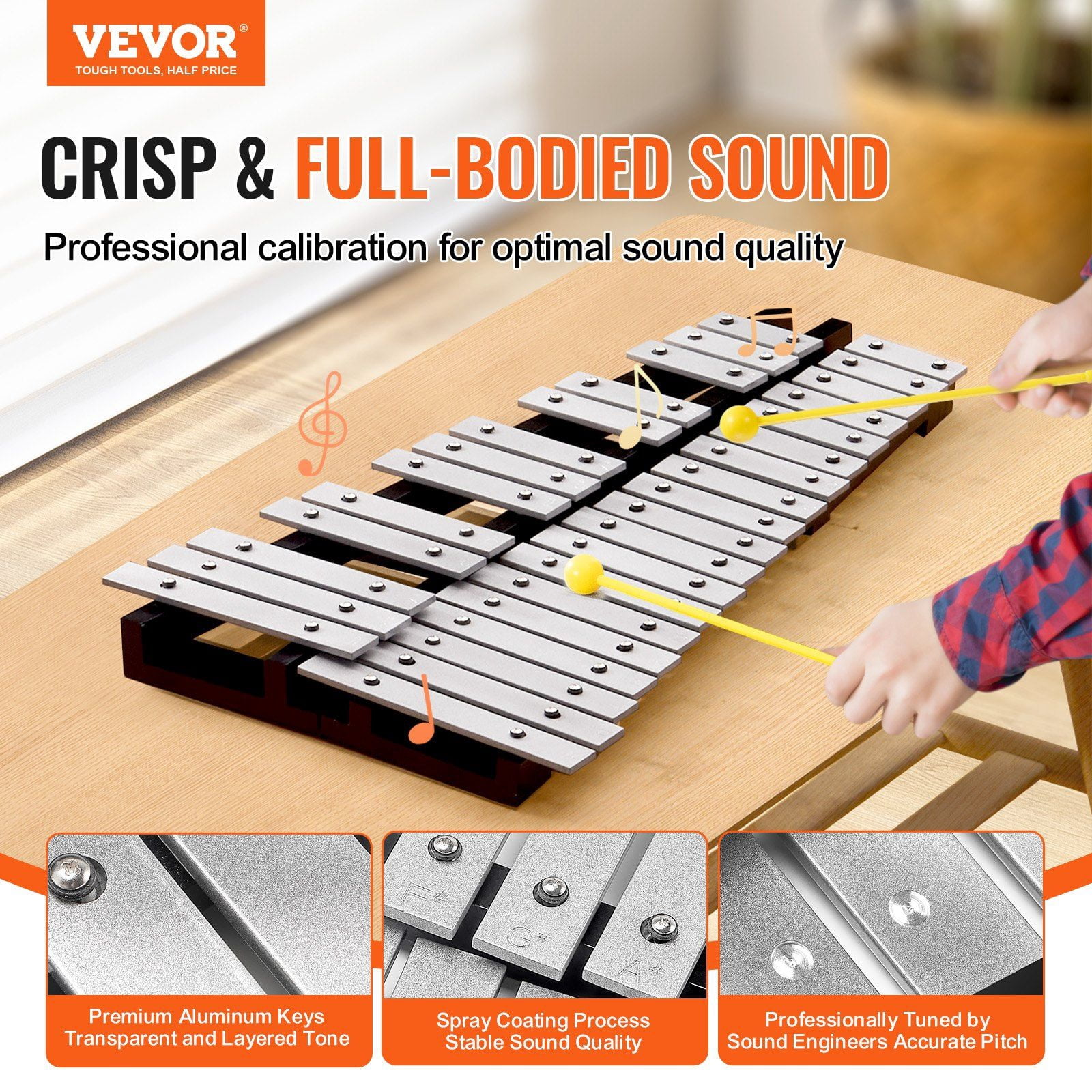 Complete 32 Note Glockenspiel Xylophone Bell Kit with Mallets, Drum Sticks, Carry Bag, Durable Percussion Instrument Set for School Bands and Performances