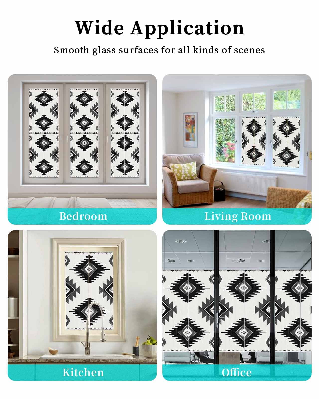 Window Privacy Film Black Aztec Stained Glass Window Film Decorative Sun Block Window Cover Southwest Boho Tribal Abstract Geometric Window Clings Static Adhesive Sticker for Bathroom 23.6"x59"