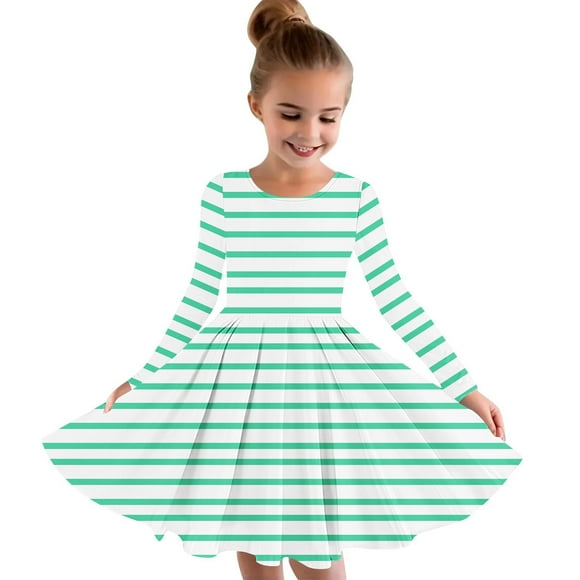 Girls Long Sleeve T-Shirt Dresses Kids Fall A-Line Twirly Skater Dresses 5-14 Years