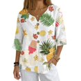 thumbnail image 2 of Tutolipy Linen-Look Women's Linen Look Shirt, Tropical Fruit Print Linen-Style Linen-Like Women's Three Quarter Sleeve Top for Vacation Office Spring, Size Large, 2 of 9