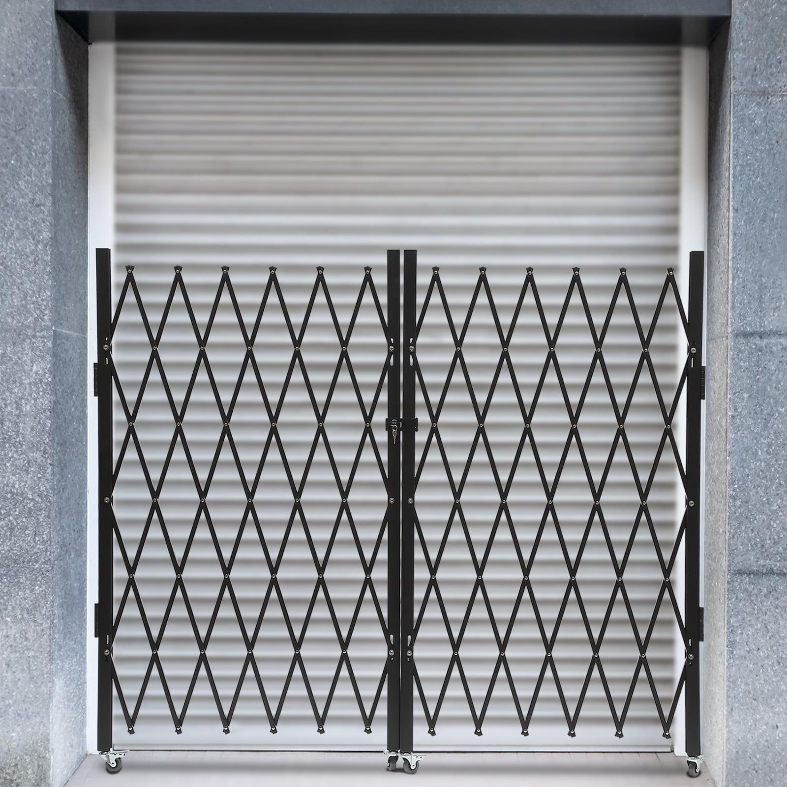 Wildnix Double Folding Security Gate with Expandable Design, Lock, &nbsp; Wheels, and Stainless Steel Rivets for High Traffic Areas