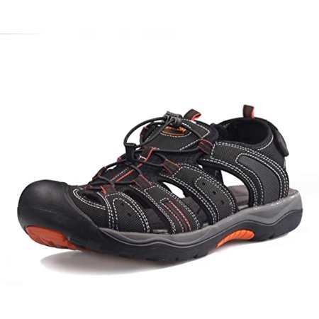

GRITION Mens Outdoor Hiking Sandals Closed Toe Waterproof Fisherman Walking Water Sandals Lightweight Athletic Shoes Easy Wearing Adjustable Protection Summer black/orange