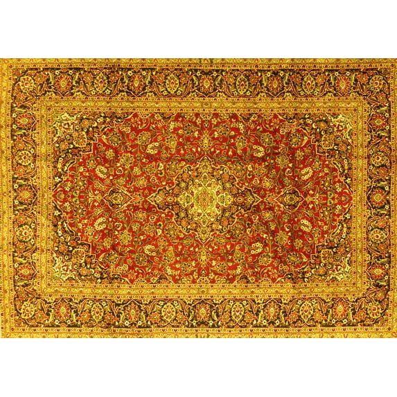Ahgly Company Machine Washable Indoor Rectangle Persian Yellow Traditional Area Rugs, 2' x 5'