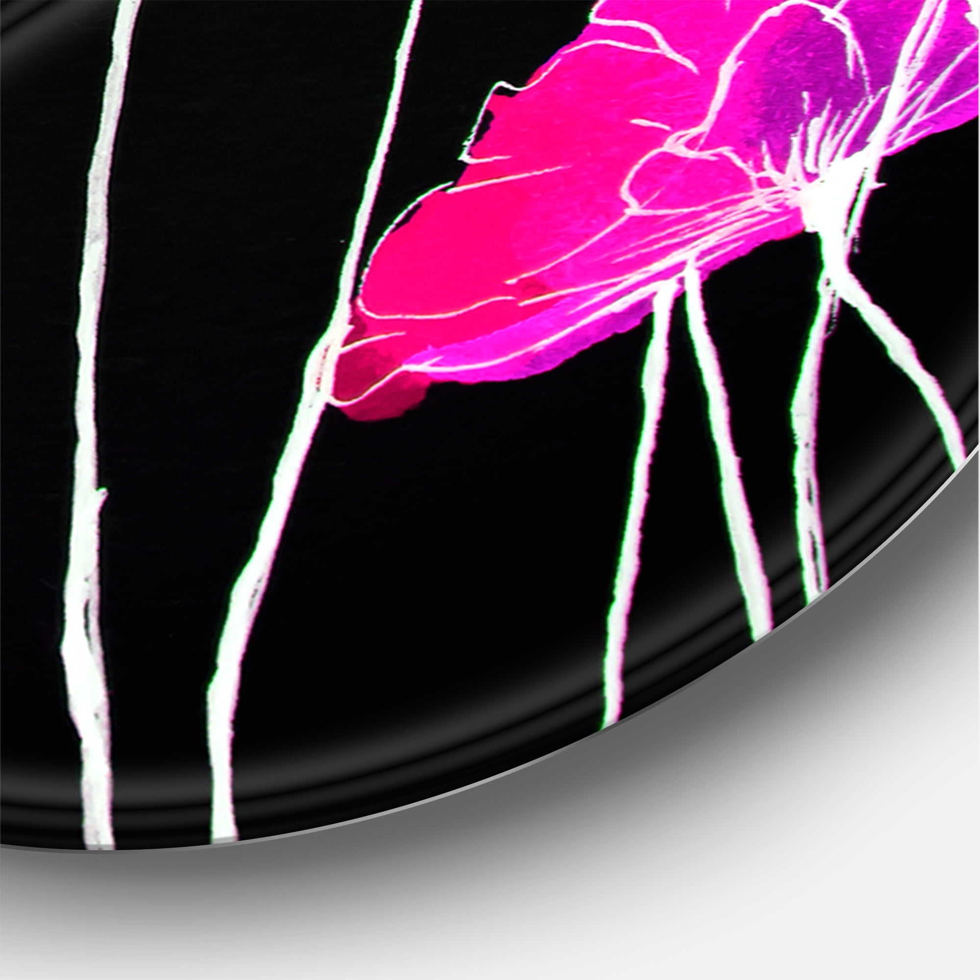 Designart 'Abstract Red Flower Detail On Black Background I' Traditional Circle Metal Wall Art 36x36 - Disc of 36