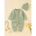 thumbnail image 2 of Bagilaanoe Newborn Baby Girl Boys Knit Jumpsuit Button Long Sleeve Bodysuit + Hat 3M 6M 12M 18M 24M Infant Fall Winter One Piece Romper, 2 of 9