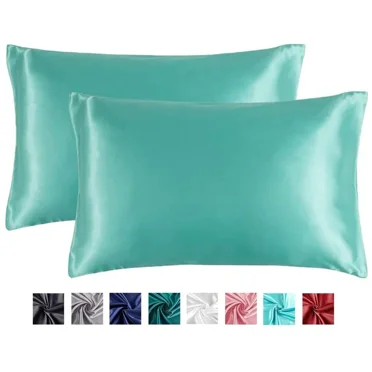 Satin Pillowcases Standard Set of 2 - Silk Pillow Cases for Hair and Skin 20x26 inches -King(20x40 Inches) Turquoise