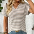 thumbnail image 5 of yunLCZ Casual Tops Everyday Low Price Womens Casual Cap Short Sleeve Tops Trendy Summer V Neck Loose Striped Casual Basic T Shirts Tee Blouses Everyday wear simple women's T-shirts, 5 of 7