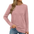 thumbnail image 2 of Long Sleeve Shirts for Women Casual Crew Neck Basic Fall Tops Loose Fit Comfy Pink S, 2 of 8