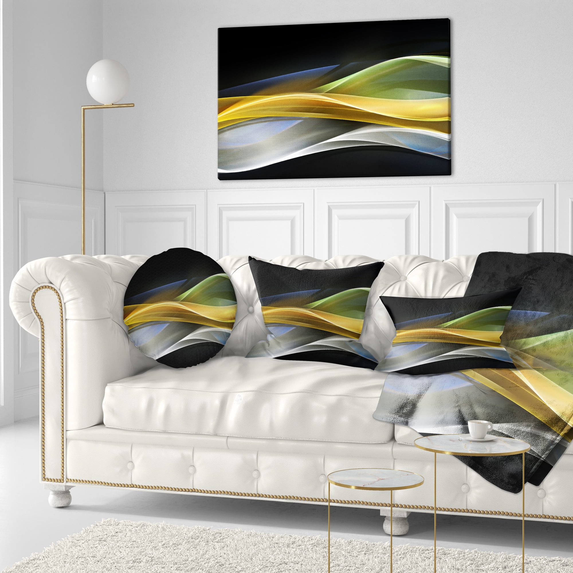 Designart Gold Silver Straight Yellow Lines - Abstract Throw Pillow - 12x20