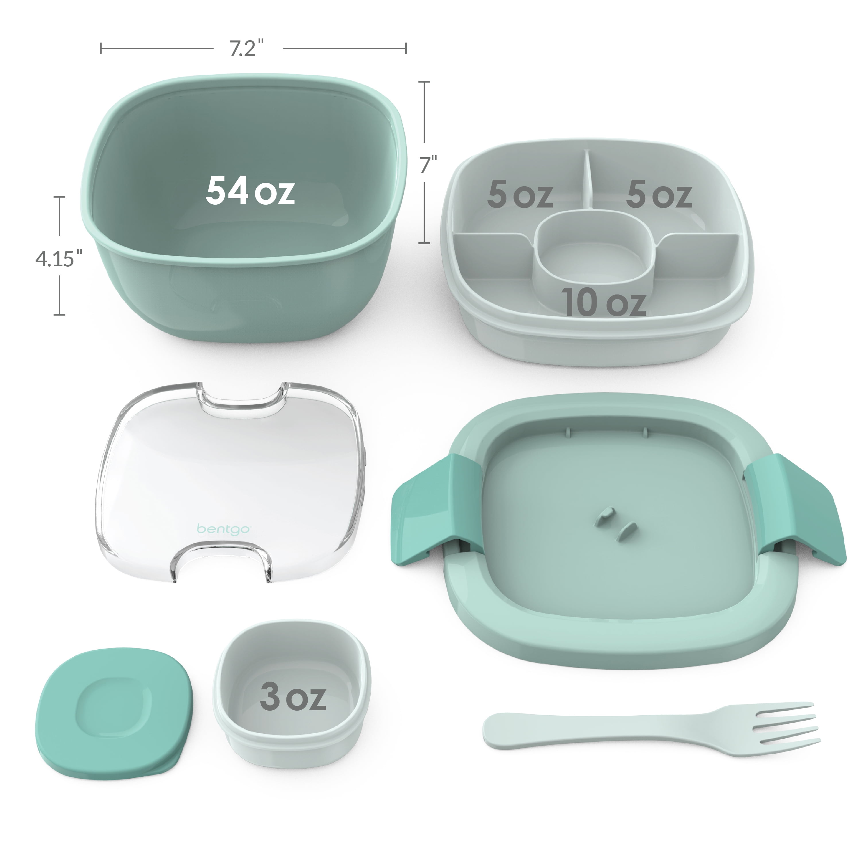Bentgo Salad Stackable Lunch Container With Large 54oz Bowl, 4-compartment  Tray & Built-in Fork - Coastal Aqua : Target