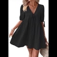 thumbnail image 3 of Vestido Informal de Verano 2025 para Mujer, de Corta, Corte A, con Lazo y Lazo Al Frente, Estilo Babydoll, Holgado y . Negro M, 3 of 10