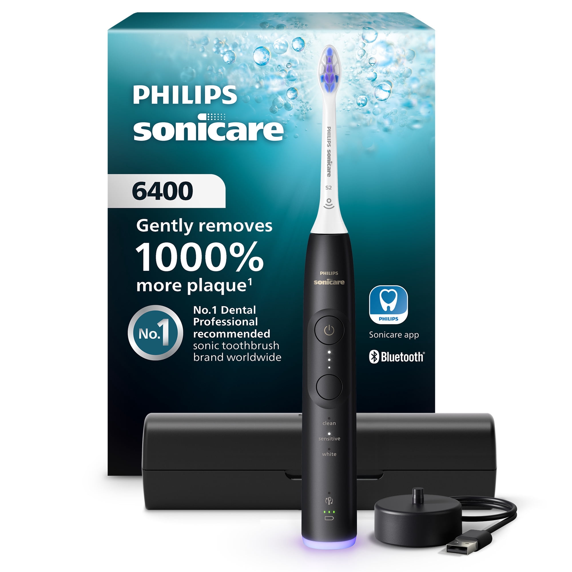 Philips Sonicare 6400 Series Electric Toothbrush - Next-Generation Sonicare Technology, Pressure Sensor, 9 Brushing Settings, Smartimer, Brushpacer, Replacement Reminder, 21-Day Runtime, HX7411/04