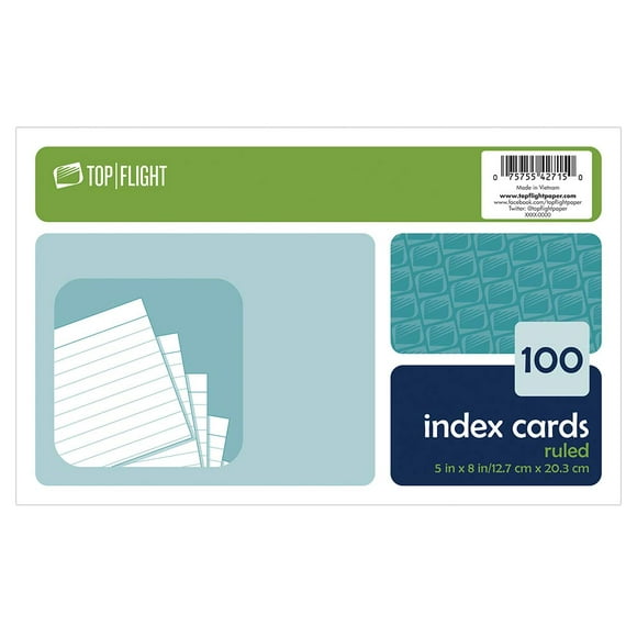 Top Flight Index Cards Ruled 5 x 8 Inches White 100 Cards per Pack (4004033)