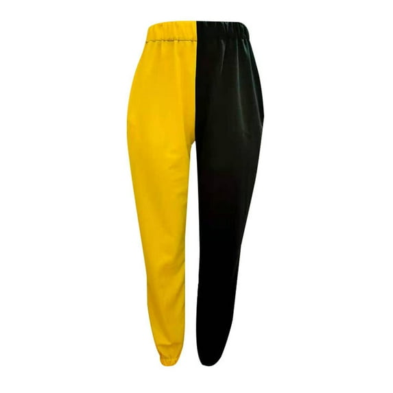 Seyurigaoka Women Juniors Fashion Elastic Waist Color Block Pants Stylish Pants