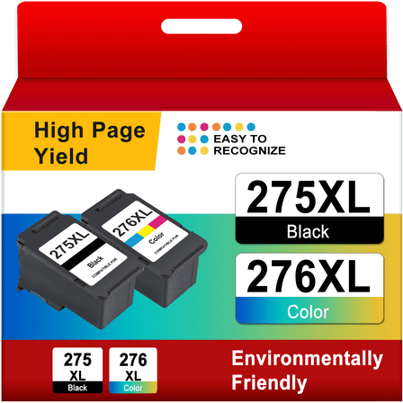 275XL 276XL Ink Cartridge for Canon Ink 275 and 276 for Pixma  TS3722 TS3522 TR4720 TR4722 Printer, 2 Pack