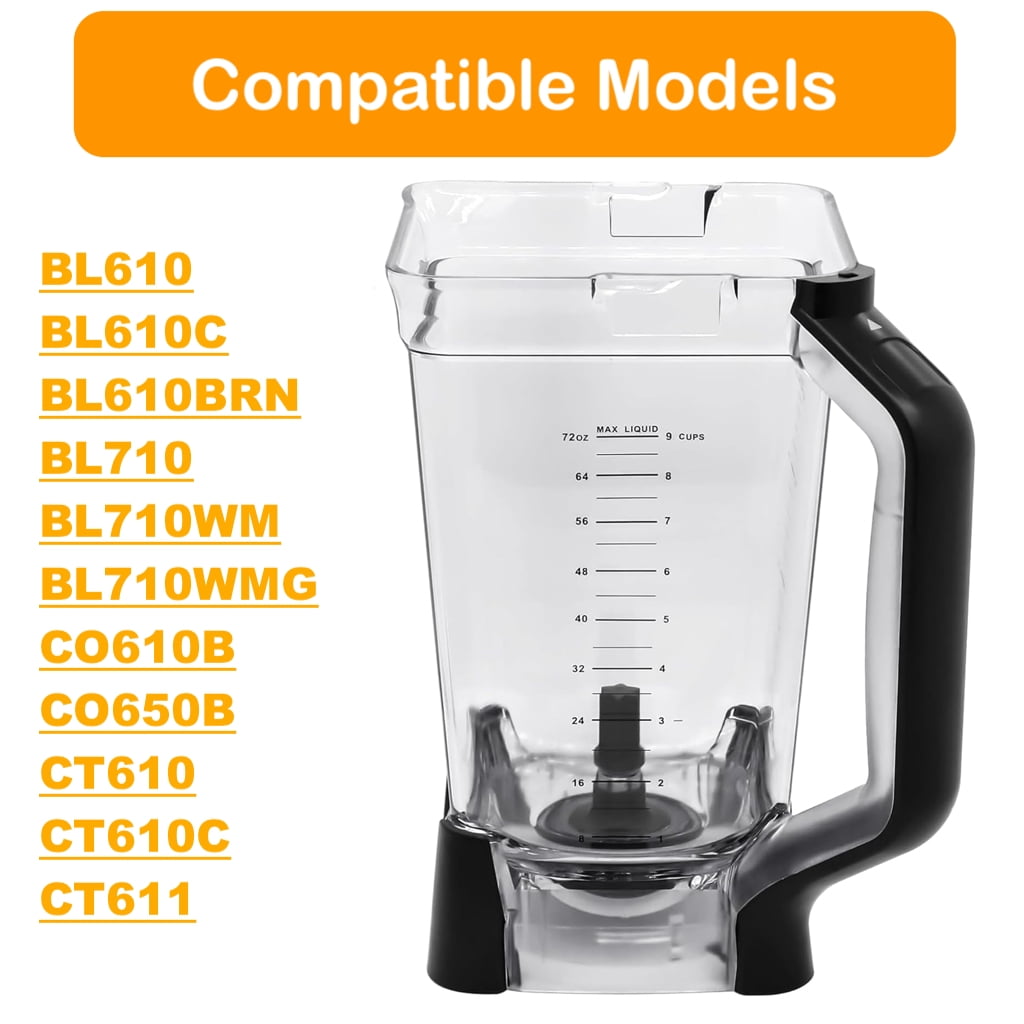 Replacement 72 Oz Large XL Blending Pitcher Compatible with Ninja BL610, BL710WM, BL710WMC, CO610B, CO650B, CT610, 72 Ounce