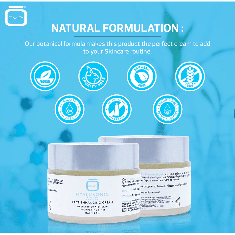Omic+ Brightening Hyaluronic Acid Face Enhancing Cream - 50ml / 1.7 Fl Oz for All Skin Types with Hydration