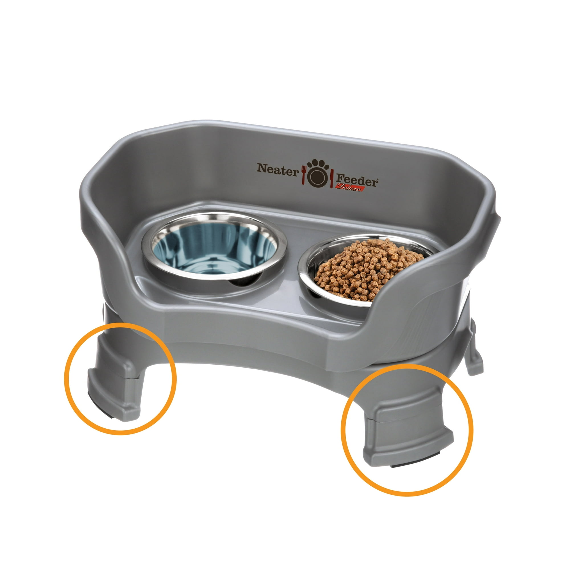 Neater Pets Neater Feeder Deluxe With Leg Extensions Mess-Proof Elevated Food & Water Bowls for Small Dogs, Gunmetal