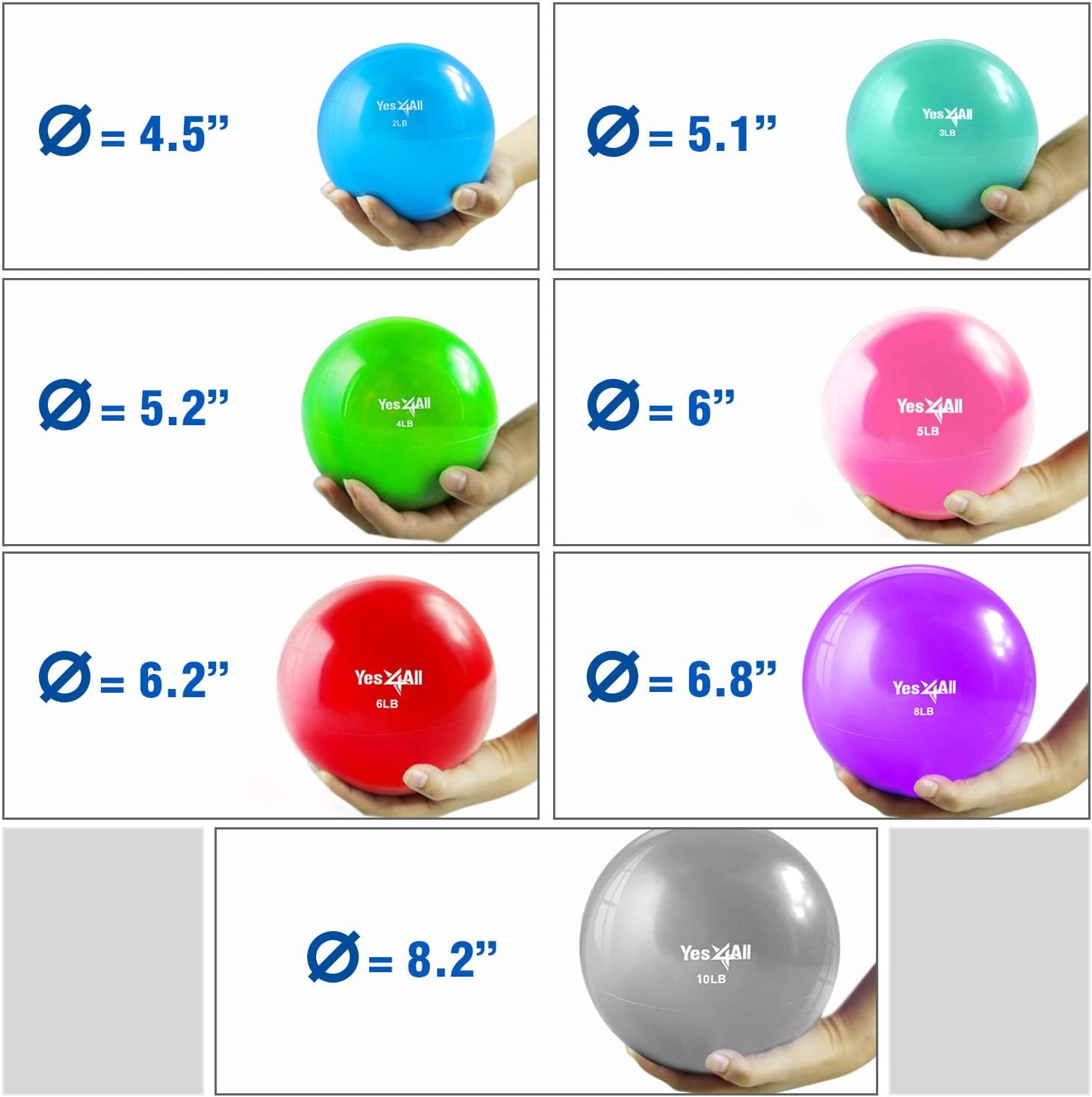 Yes4All 10lbs Soft Weighted Toning Ball Grey