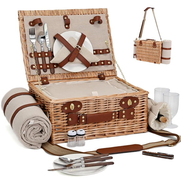 Conjunto de Cesta de Picnic Aislada de Mimbre SatisInside para 2 Personas