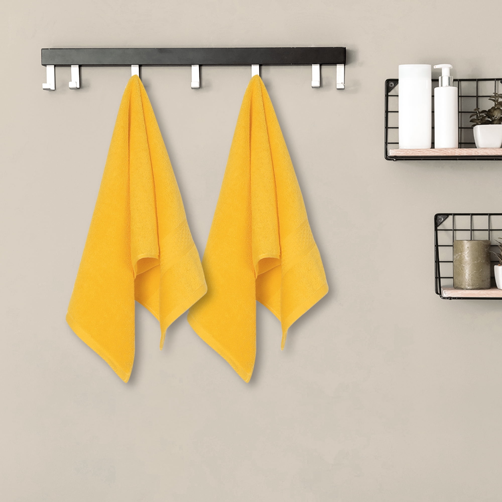 Unique Bargains 4 Pcs Solid Soft Hand Towel Yellow/Navy Blue 13" x 30"/14" x 30"