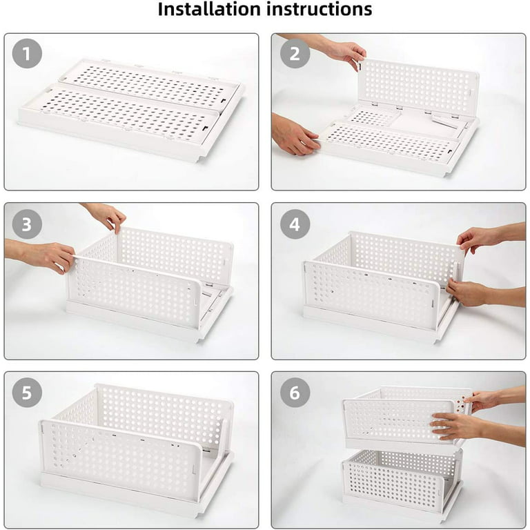  MVSRWLL Stackable Plastic Storage Basket Bin Shelf Box for  Closet Wardrobe Organizer 4 Pack Foldable Clothes Drawer Storage Container  for Cupboard Kitchen Bathroom Bedroom Office (White)(3L+1S) : Home & Kitchen