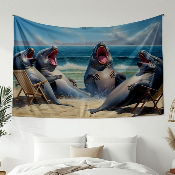 Modern Minimalist Style Tapestry, Fun Beach Seal Wall Hanging Tapestry, Bedroom Living Room Dormitory Decoration, Home Decoration