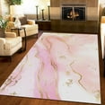 thumbnail image 2 of Pink Marble Texture Area Rug, Luxurious Geometric Gilt Rugs, with Anti-Slip Backing Washable Indoor Carpet for Bedroom Room Home Decor-4x6ft, 2 of 7