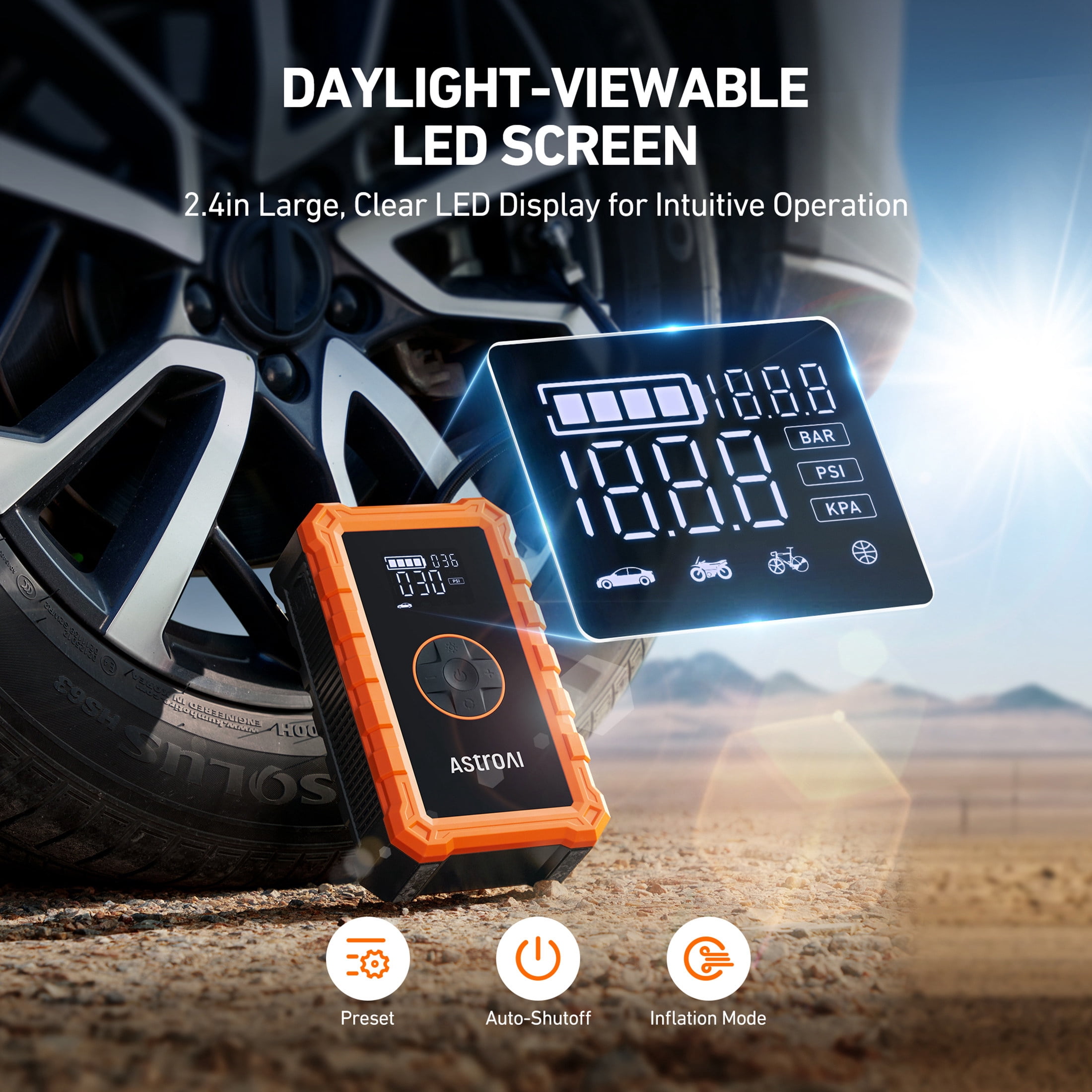 AstroAI Car Jump Starter with Air Compressor Tire Inflator,3000A Battery Portable Jumper Cables with 150PSI Cordless Tire Pump Air Pump, 12V Battery Charger Booster, 9.0L Gas & 6.5L Diesel Engines