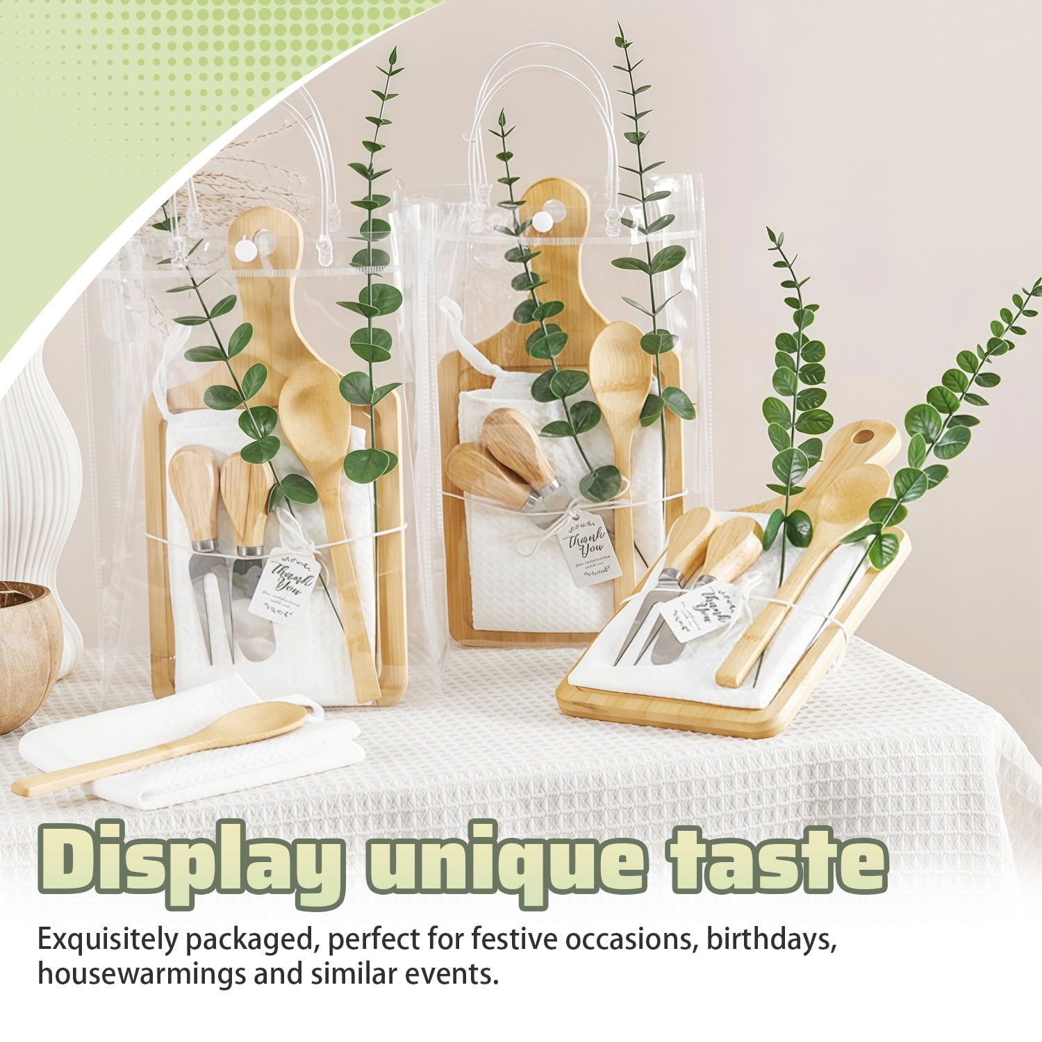 ASKITO 6 Sets Baby Shower Prizes for Game Winners Bamboo Cheese Board Spoon Fork Butter Spreaders Towel Thank You Card and Gift Bags for Baby Shower Wedding Bridal Shower Favors