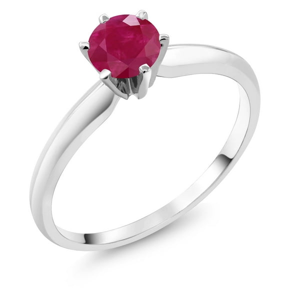 Gem Stone King 18K White Gold Red Ruby Engagement Solitaire Ring for Women (0.55 Cttw, Round 5MM, Gemstone July Birthstone, Size 8)