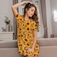 thumbnail image 3 of Honeii Modern Wood Grain Sunflower Print Women's Loose Short Sleeve Nightgown, Soft Cotton Sleepwear, Comfy Loose Fit Pajama Dress for Sleep and Lounge, 3 of 6