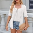 thumbnail image 2 of OSOLU Women Solid Color Square Patchwork Button Mid Sleeve T-Shirt Tee Tops Cozy Dailywear, 2 of 7