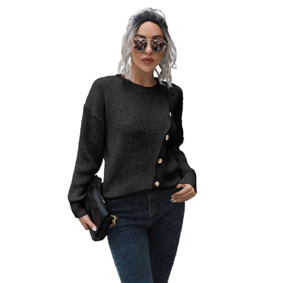 Suéter de mujer suelto con diseño creativo y botones de moda.