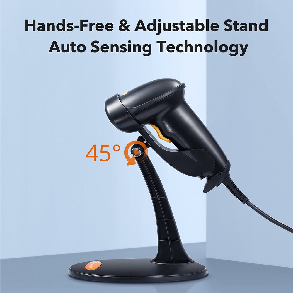 USB Professional Automatic Barcode Scanner Scanning Barcode Bar-code Reader with Hands Free Adjustable Stand Black Advanced Very Fast
