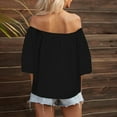 thumbnail image 5 of Women's Strapless Off the Shoulder Blouses 3/4 Sleeve Solid Casual Summer T Shirts Trendy Shirts Tunic Tees Tops, 5 of 7