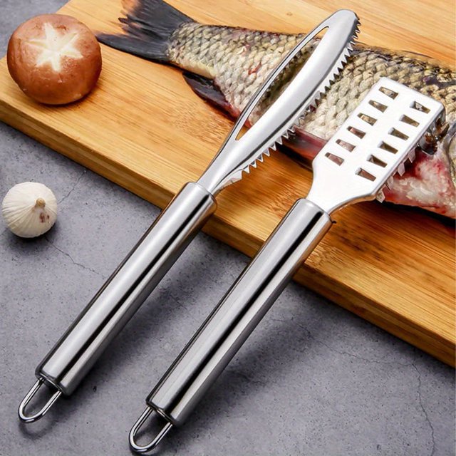 CNKOO 2pcs/set Stainless Steel Serrated Fish Scale Scraper Seafood Knife Fish Scale Remover Scale Removal Tool Easy to Remove Fish Scales Fish Scale Cleaning Tool Kitchen Tool
