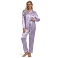 thumbnail image 2 of DAKIMOE Sleepwear Womens Silky Satin Pajamas Set Long Sleeve Nightwear Loungewear, Light Purple, M, 2 of 8