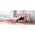 thumbnail image 3 of Upholstered Platform Bed Queen Size Storage Velvet Bed with Wingback Headboard and 1 Big Drawer,2 Side Storage Stool(Pink), 3 of 21