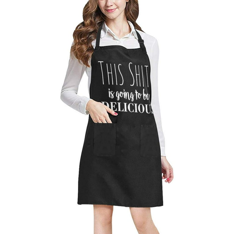 ASHLEIGH Funny Quotes Sayings Apron, This is Going to Be Delicious Home Kitchen  Apron for Women Men with Pockets, Unisex Adjustable Bib Apron for Cooking  Baking Gardening 