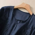 thumbnail image 5 of Women Cotton Linen Shirt Blouse V/Round Neck 3/4 Ruffle Sleeve Summer Fall Retro Embroidered Casual Loose Pleated Tunic Tee Tops,Blue,M, 5 of 5