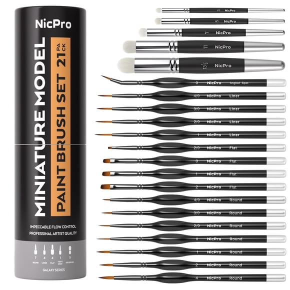 Juego de pinceles para pintar Nicpro Miniature Dry Brush, 21 piezas con recipiente
