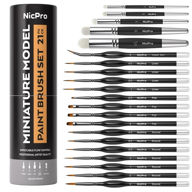Juego de pinceles para pintar Nicpro Miniature Dry Brush, 21 piezas con recipiente