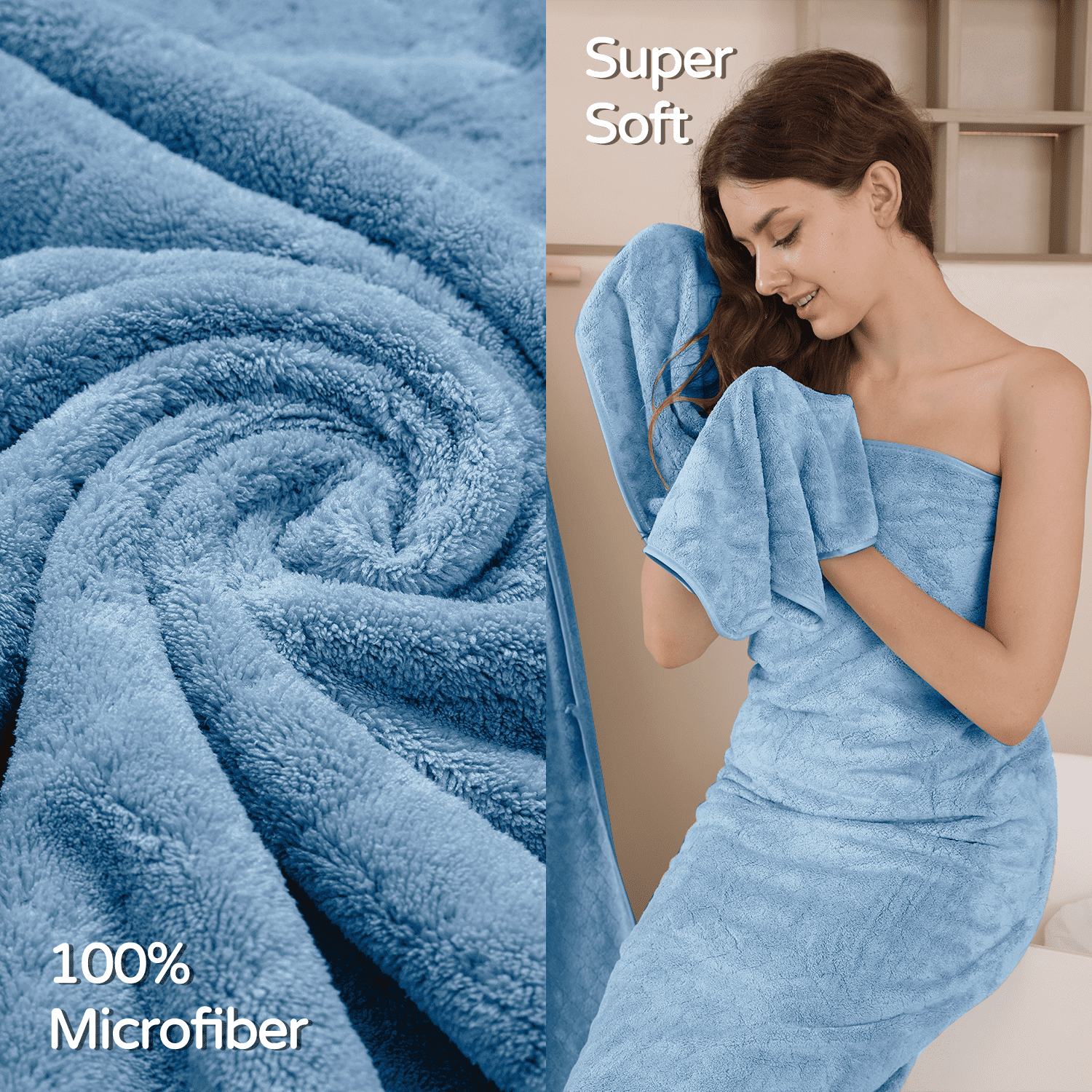 Beartech 4 Pack Microfiber Bath Towels Set - Soft Bathroom Towels,Lightweight Towels Highly Absorbent Family Towels, Quick Dry & Less Lint Shower towels for Hotel, Spa-Blue